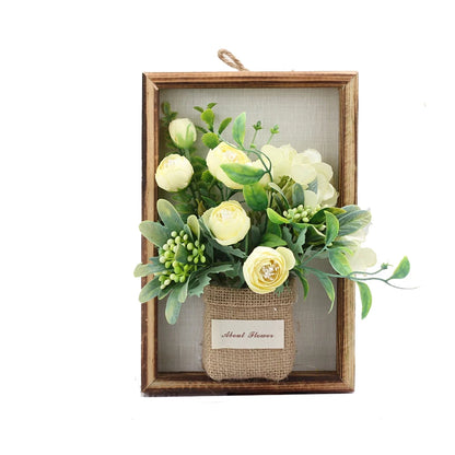 New Flower Display with Wooden Frame Bud Hydrangea 3D Photo Frame Faux Flowers Wall Decor Wall Plant Photo Wood Frame
