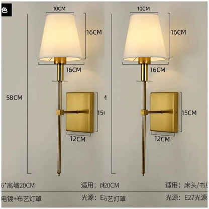 Modern American Led Wall Lamp for Decor Bathroom Mirror Light Bedroom Corridor Stairs Cloth Lampshade Wall Sconce Room Decor