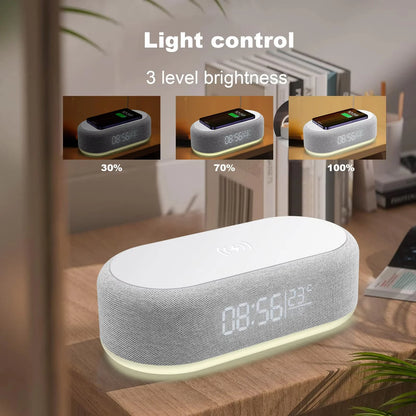 15W Wireless Chargers Pad Stand Alarm Bedroom Lamp Night Light Desktop Clock Temperature Thermometer Phone Fast Charging Dock
