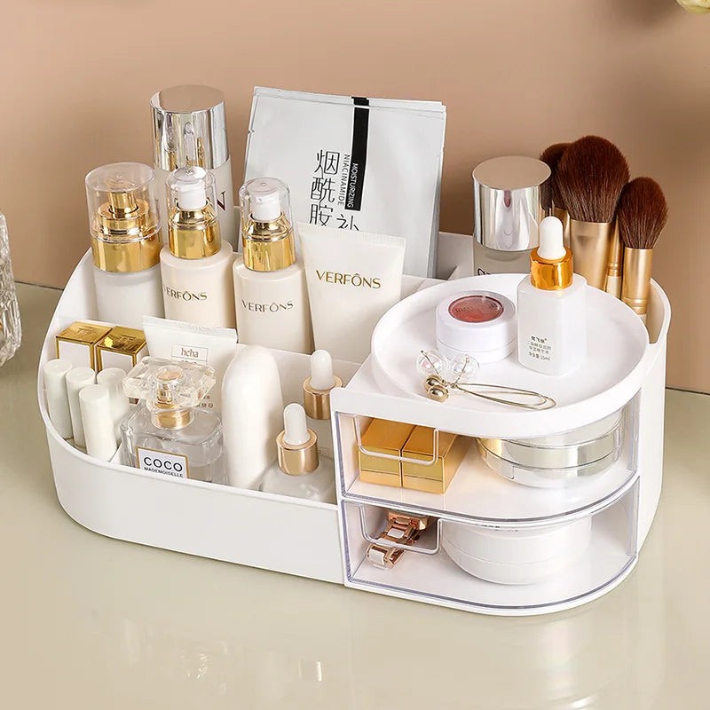 Capacity Cosmetic Storage Box with Clear Drawer - Multi-functional Makeup Organizer for Dressing Table Skincare Products