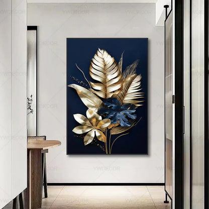Luxury Black Golden Plant Leaf Art
