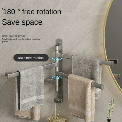 Bathroom Towel Rack Rotatable Towel Holder Space Aluminum 1/2/3/4/5-Bar Towel Hanger Kitchen Shelf Paper Hanging Wall Mounted