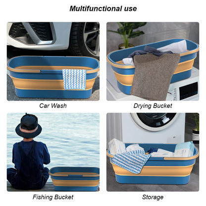 Flat Mop Cleaning Bucket Foldable Portable Mop Water Pail with Handle Rectangular Folding Water Tub for Outdoor Garden Camping