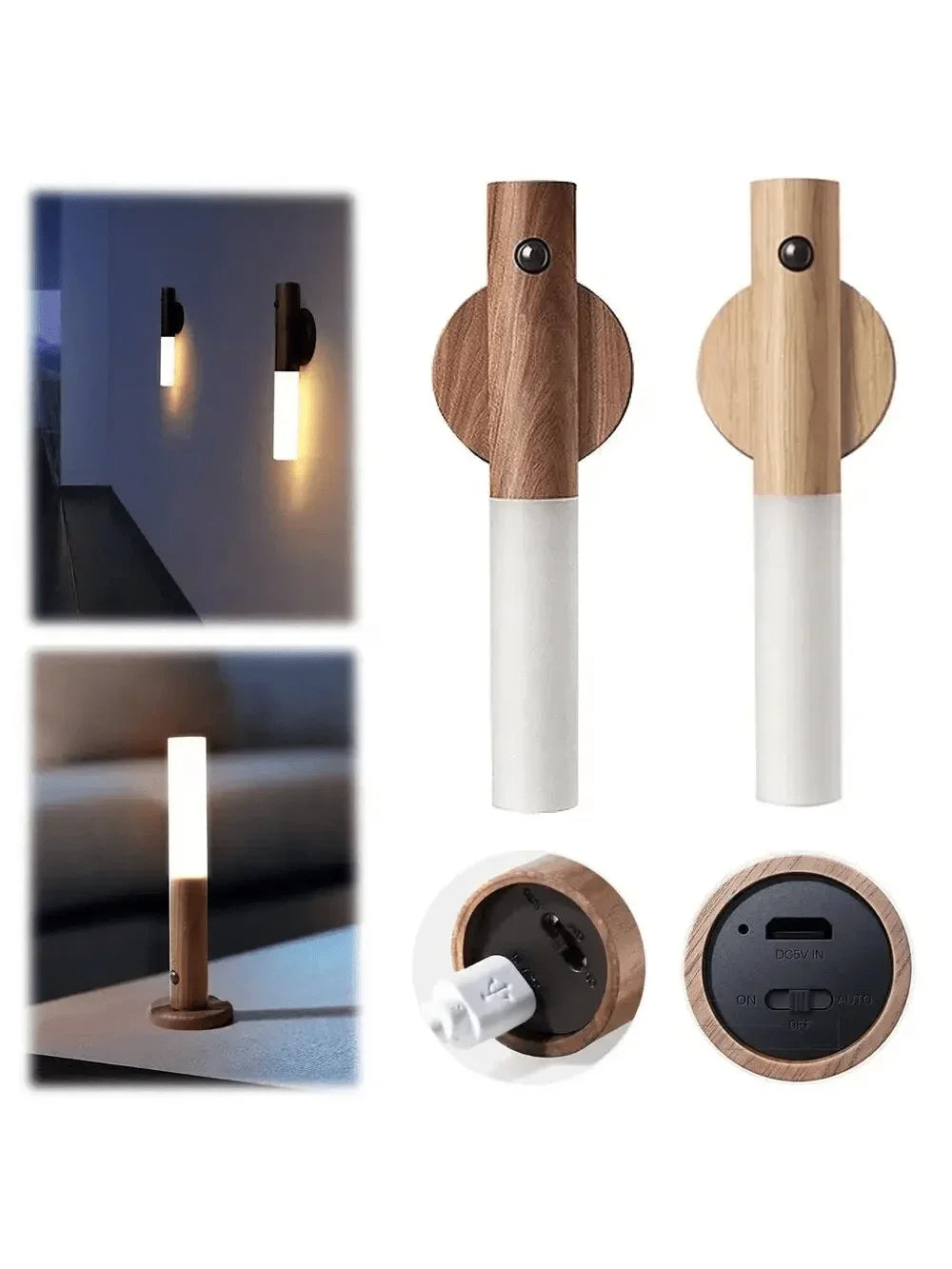 Motion Sensor LED Night Light Rechargeable Wall Sconces Magnetic Wall Lights Wooden Wall Lamp for Bedroom Stair Table Cabinet