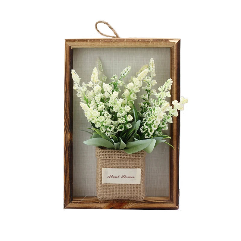 New Flower Display with Wooden Frame Bud Hydrangea 3D Photo Frame Faux Flowers Wall Decor Wall Plant Photo Wood Frame