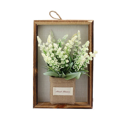 New Flower Display with Wooden Frame Bud Hydrangea 3D Photo Frame Faux Flowers Wall Decor Wall Plant Photo Wood Frame