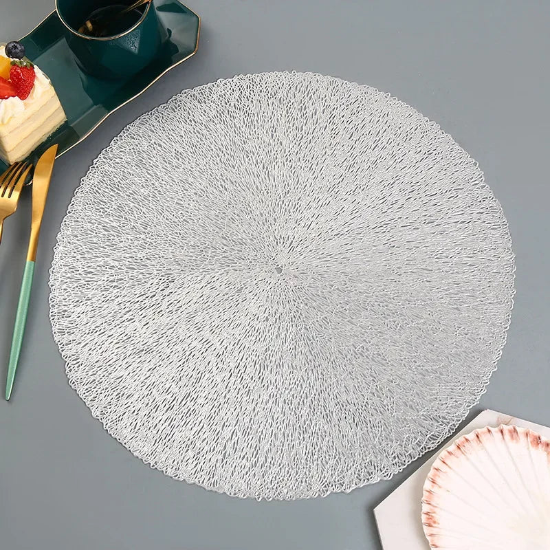 Table Mat Hibiscus Flower Bronzing PVC Placemat Hollow Insulation Coaster Pads Table Bowl Home Christmas Decor Heat Resistant