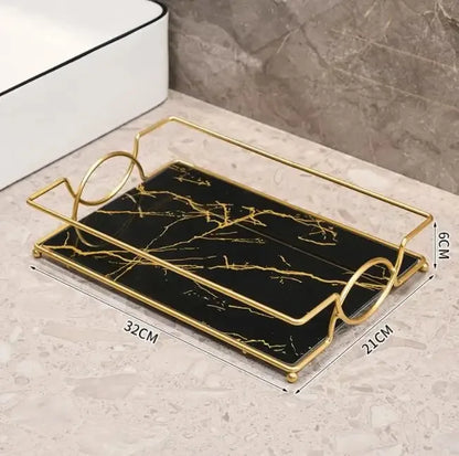 Luxury Gold Plated Rectangular Bathroom Tray Cosmetics Storage Rack Living Room Decor Desktop Sundries Food Storage Serving Tray