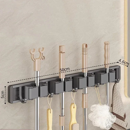 Mop and Broom Organizer Mop Holder Rack Holder Wall Mounted Strong Broom  Holder Self With 5 Hooks Organizers Hang Broom