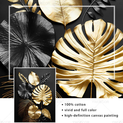 Luxury Black Golden Plant Leaf Art