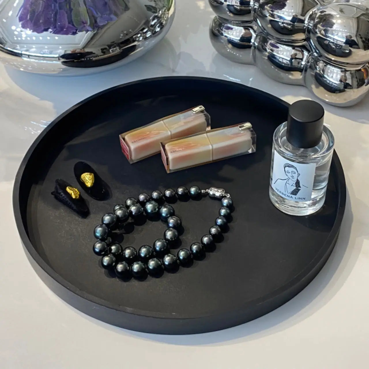 A Round Bathroom Tray Decorative Dressing Table Tray Silicone Soap Rack Kitchen Countertop Storage Rack Coffee Table Decoration for Candles, Perfumes, Plants - Decorative Tray