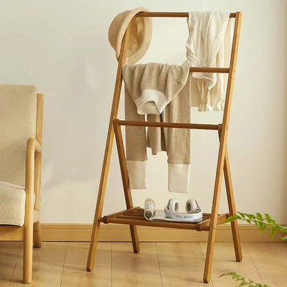 Modern Design Wooden Bedroom Floor Space Arrangement Storage Rack Hangers Foldable Towel Rack Shoe Rack Clothing Rack
