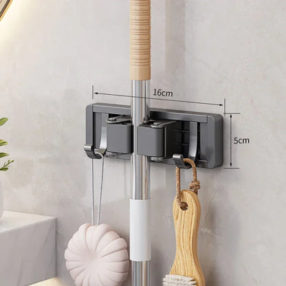 Mop and Broom Organizer Mop Holder Rack Holder Wall Mounted Strong Broom  Holder Self With 5 Hooks Organizers Hang Broom