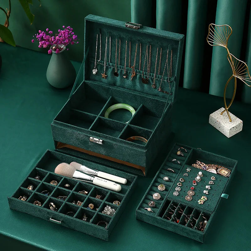 New 3 layer Vintage Jewlery box organizer and packaging ring jewelry box for Rings Earrings and Necklace with Soft Velvet Lining