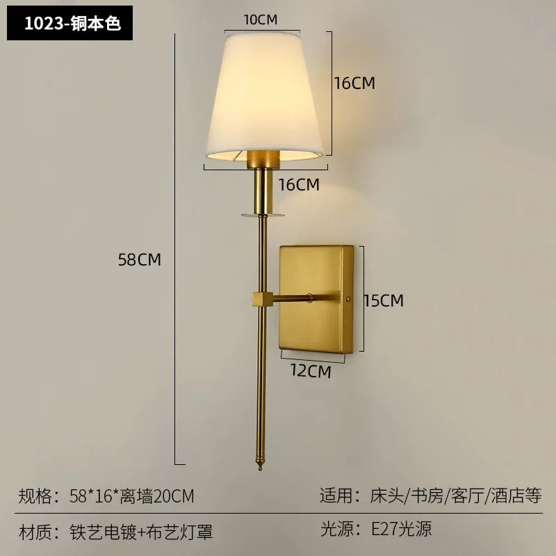 Modern American Led Wall Lamp for Decor Bathroom Mirror Light Bedroom Corridor Stairs Cloth Lampshade Wall Sconce Room Decor