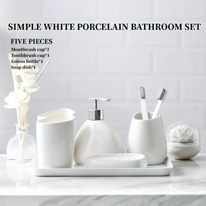 4/5 Pcs Modern Ceramic Bathroom Accessory Set with Pump Dispenser Tumbler Toothbrush Holder and Soap Dish Bathroom Supplies