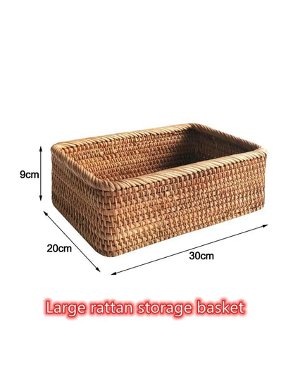 Handwoven Rectangular Rattan Wicker Basket Fruit Tea Snack Bread Picnic Cosmetic Storage Box Kitchen Supplies Household Tools