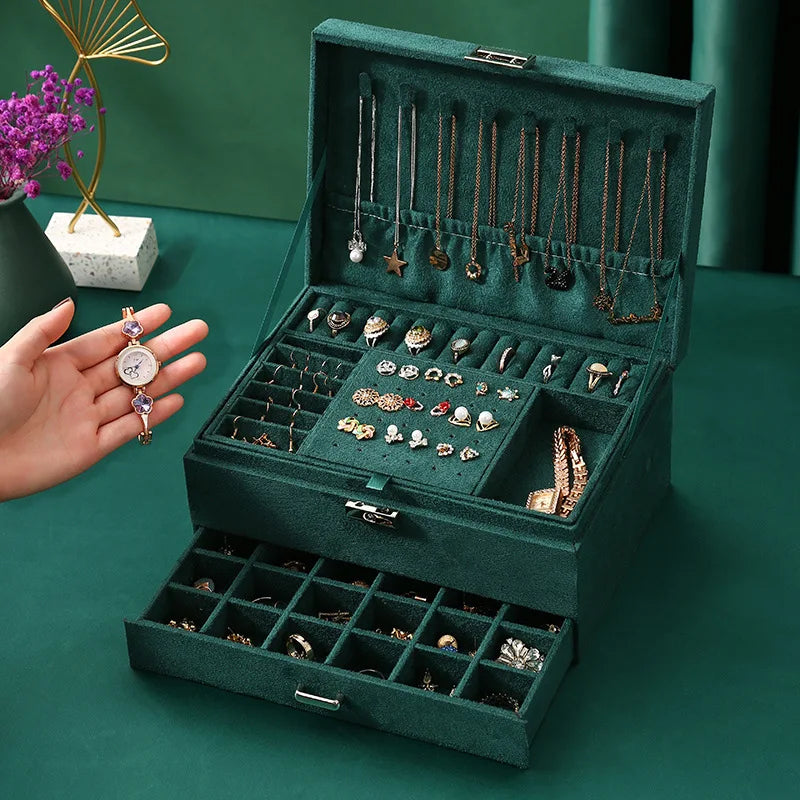 New 3 layer Vintage Jewlery box organizer and packaging ring jewelry box for Rings Earrings and Necklace with Soft Velvet Lining