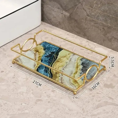 Luxury Gold Plated Rectangular Bathroom Tray Cosmetics Storage Rack Living Room Decor Desktop Sundries Food Storage Serving Tray