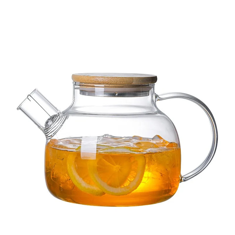 Transparent Glass Teapot with Bamboo