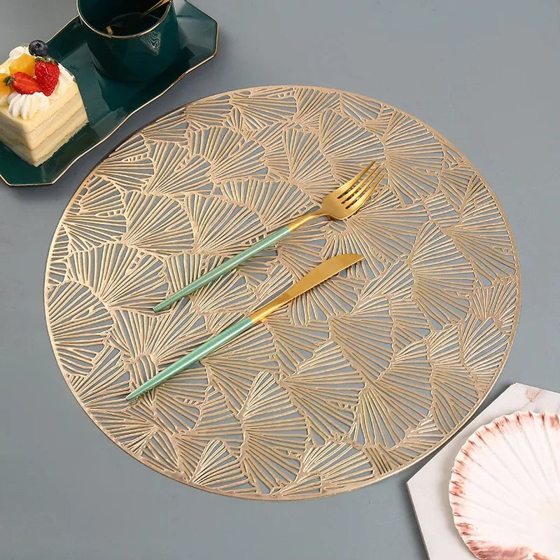 Table Mat Hibiscus Flower Bronzing PVC Placemat Hollow Insulation Coaster Pads Table Bowl Home Christmas Decor Heat Resistant