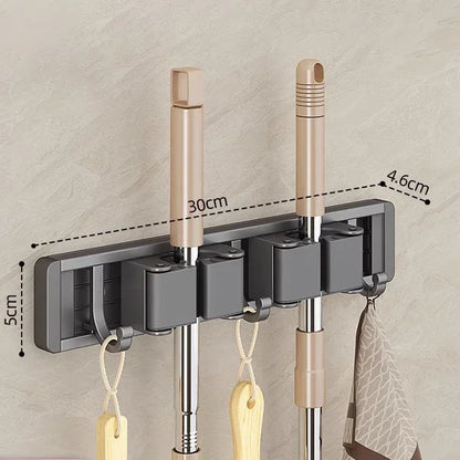 Mop and Broom Organizer Mop Holder Rack Holder Wall Mounted Strong Broom  Holder Self With 5 Hooks Organizers Hang Broom