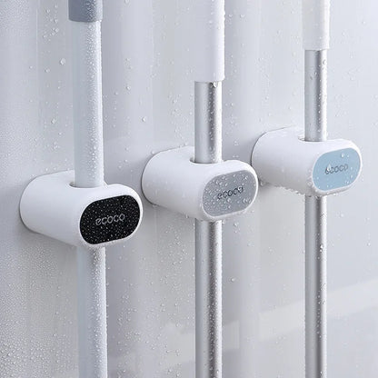Strong Adhesive Mop Broom Holder Wall Mount - No Drill Bathroom Storage Rack, Heavy Duty Waterproof Hook for Cleaning Tools