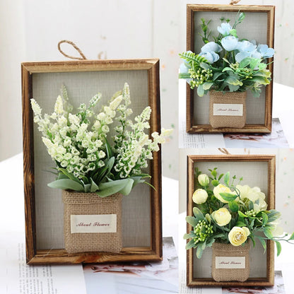 New Flower Display with Wooden Frame Bud Hydrangea 3D Photo Frame Faux Flowers Wall Decor Wall Plant Photo Wood Frame