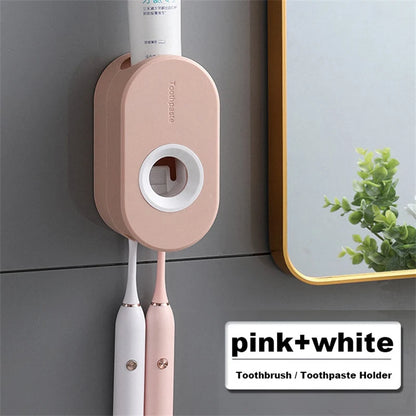Automatic Toothpaste Dispenser Wall Mount Toothpaste Squeezer with Toothbrush Holder for Family Shower Bathroom Accessories