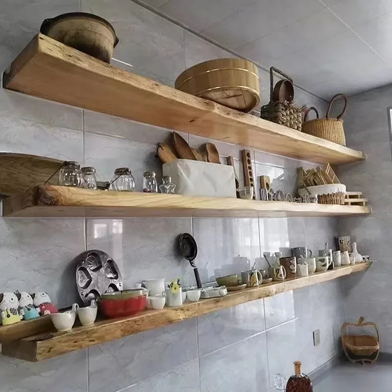 Wood Floating Shelf Wall Mounted Shelves Display Shelves Kitchen Home Decor Stand Retro Bathroom Organizer Art Design Holder