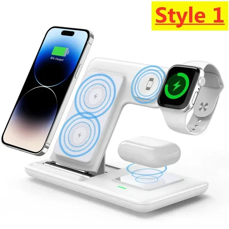 3 In 1 Wireless Charger Pad Stand Phone Holder Bracket Induction Fast Charging Station for iPhone 16 15 14 13 12 iWatch Airpods
