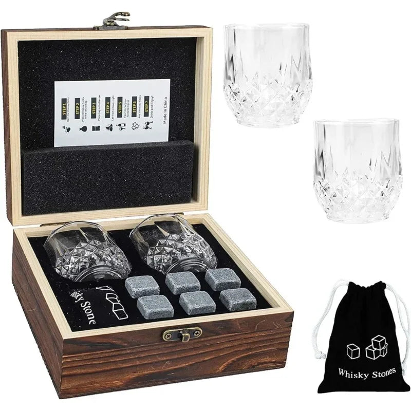 Whiskey Stones Glasses Set Granite Box