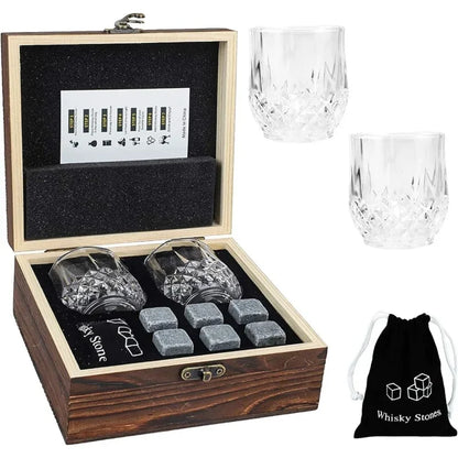 Whiskey Stones Glasses Set Granite Box