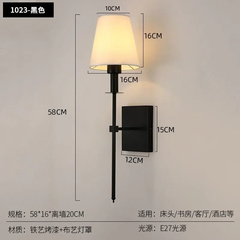 Modern American Led Wall Lamp for Decor Bathroom Mirror Light Bedroom Corridor Stairs Cloth Lampshade Wall Sconce Room Decor