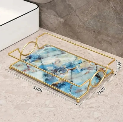 Luxury Gold Plated Rectangular Bathroom Tray Cosmetics Storage Rack Living Room Decor Desktop Sundries Food Storage Serving Tray